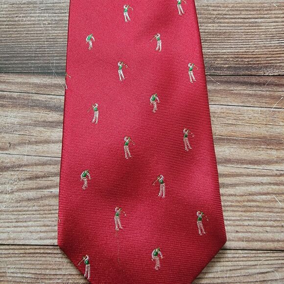 BIRD DOG BAY Men's 100% Silk Necktie USA Golfer Golf Red EUC - Picture 3 of 5